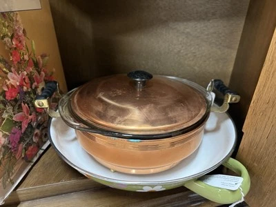 Vintage Pyrex Coppercraft Gild Copper Casserole Dish Set With Server & Lid - Image 1 of 4