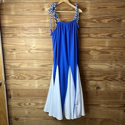 Maxi Vestido Azul y Blanco con Estampillas Trenzadas Talla S ¡Súper Lindo!  Foto 1 de 4