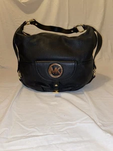 MICHAEL KORS Fulton Leather Black Shoulder Bag Hobo Purse - Picture 1 of 5