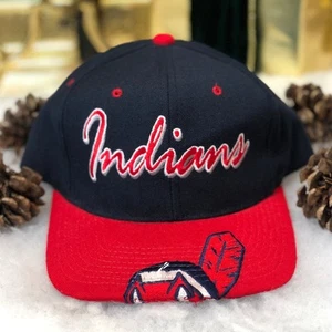 Vintage 90s MLB Cleveland Indians Baseball Starter Wool Snapback Hat Cap Navy - Picture 1 of 6
