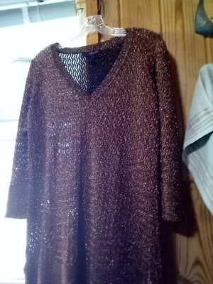 Willi Smith Womens XL Black Gold Metallic Knit Sweater V-Neck 3/4 Sleeve Rayon  - Image 1 of 4