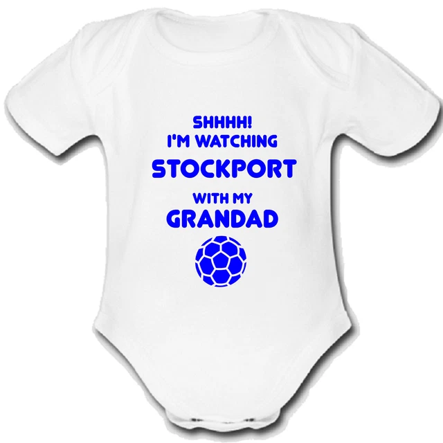 PSYCHOBABY STOCKPORT @COUNTY GRANDAD Babygrow Baby Vest Grow FOOTBALL GIFT FROM FOR A