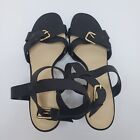 J Crew Womens Leather Strappy Heels Size 10 Black Gold Hardware 3.5 In Heel