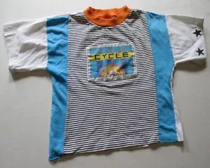 Vintage 1980er Buster braunes Fahrrad T-Shirt Jugend Größe 6 blau orange Retro Kleinkind - Bild 1 von 11