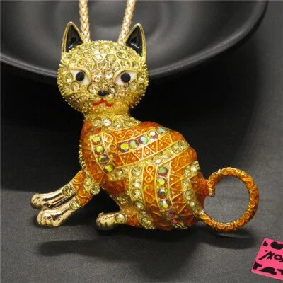 Nova Moda Senhora Esmalte Amarelo Fofo Gato Animal Pingente de Cristal Colar Feminino - Imagem 1 de 4