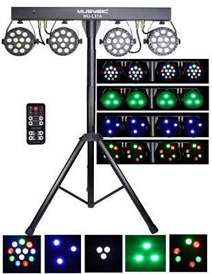 Complete Professional 4-Par Stage LED Lights DJ Band DMX System & Stand MU-L31A - Image 1 of 4