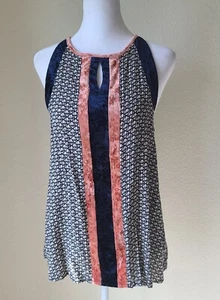 THML Samt Boho Top Gr. Small Schlüsselloch Hippie festlich blau orange geometrisch - Bild 1 von 8