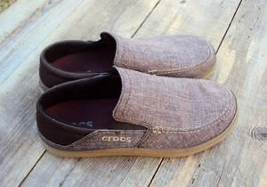 Crocs Santa Cruz Brown Stucco Slip On Canvas Comfort Shoes Men's size 7 - Picture 1 of 8