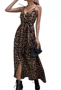 Women's Leopard Print Split Thigh Sleeveless with Belt Flowy Wrap XXL - Picture 1 of 7