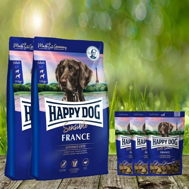 22 kg Happy Dog Sensible France 2 x 11 kg + 3 x 100 g. Soft Snack France -Aktion - Bild 1 von 1
