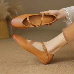 Womens Ladies OL Buckle Real Leather Sheepskin Mary Jane Shoes Flats Spring Size - Picture 1 of 27