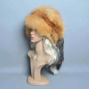 Unisex Real Fur Hat Mongolian Hat Tail Design Luxury Winter Warm Hat Fashion Hat - Picture 1 of 27