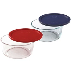 Pyrex 7203 7-Cup Glass Food Storage Bowl w/ 7402-PC Dark Blue & Red Lid Cover - Picture 1 of 5