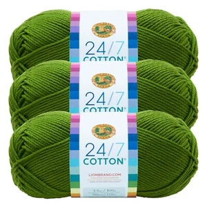 (3 Pack) Lion Brand Yarn 761-172H  24/7 Cotton® Yarn, Grass - Picture 1 of 6
