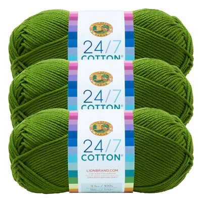 (3 Pack) Lion Brand Yarn 761-172H 24/7 Cotton® Yarn, Grass