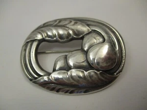 Vintage c1940 Georg Jensen Sterling Silver Brooch Pin Fig Fruit Leaf Denmark - Picture 1 of 7