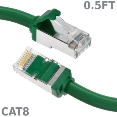 0.5FT Ethernet LAN Network Cat8 RJ45 S/FTP Cable Shielded Cord 28AWG 2GHz Green - Image 1 of 4