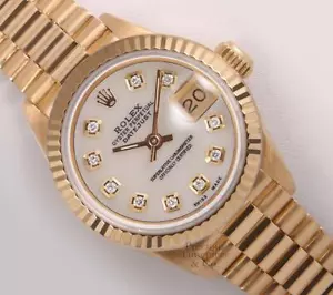 Rolex President Lady 18k Gold 26mm Uhr - 18k Fluted Bezel - White MOP Diamond Dial - Bild 1 von 6