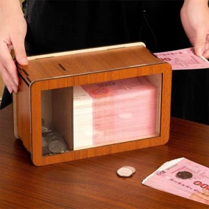 Transparent Visible Money Savings Box Banknote Coin Partition Cash Box - Bild 1 von 11