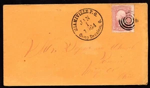 US 1864 JAN. 1 CIVIL WAR COVER MIAMIVILLE P.O. CAMP DENNISON OHIO TO POMEROY - Picture 1 of 2