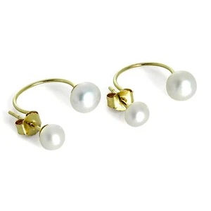 9ct Gold Double Freshwater Pearl Stud Half Hoop Earrings 375 Doublesided Studs - Picture 1 of 3
