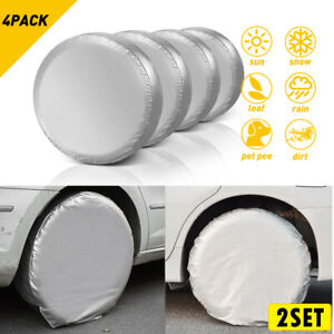 2Set 30"-32" Wheel Waterproof Tire Sun Covers For Protector Car RV Trailer Silve
