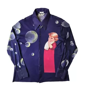 Nik Nik Vintage 1970s Art Bubbles Little Girl Disco Shirt RARE PRINT Mens XL - Picture 1 of 8