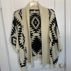 Cárdigan boho Forever 21 para mujer negro blanco estampado azteca frente abierto talla L - Imagen 1 de 8