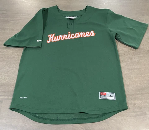 Nike Dri-Fit Miami Hurricanes Green Short Sleeve Jersey - Size Youth Large Cover