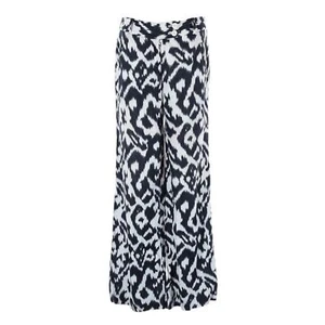 Ann Taylor LOFT 100% Linen Ikat Boho Navy Blue Palazzo Pants Size 8 NWT Beachy - Picture 1 of 9