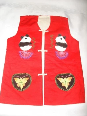 VINTAGE KIDS GOOD LUCK ANIMAL SYMBOLS ASIAN EMBROIDERED QUILTED PATCHWORK VEST  - Image 1 of 4