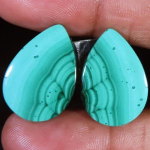 37.85 CT Natural Green MALACHITE Pair Pear Cabochon 16x23x4 mm Gemstone CR24 - Picture 1 of 3