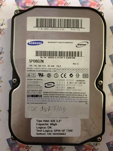 Hard Disk IDE 3,5" 80GB SAMSUNG SP0802N 0891J2EXC01933 2005.01 - Foto 1 di 4