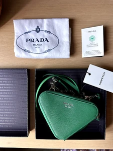 Prada Mini Saffiano Lux Double Triangle satchel, Green, New With Tags - Picture 1 of 14