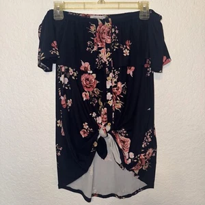White Birch off Shoulder Navy Floral Top Small The Pulse Boutique NWT - Picture 1 of 4