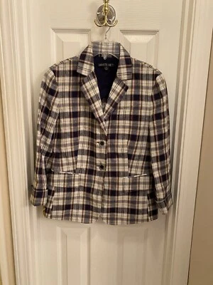 Lafayette 148 New York Plaid Blazer Льняной Размер 4 Кармана Карьера Опрятный Академия - Изображение 1 из 4