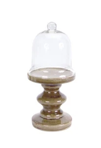 Melrose 13.75" Cerámica Envejecida Marrón Pedestal con Cúpula de Vidrio Decoración de Mesa - Imagen 1 de 1
