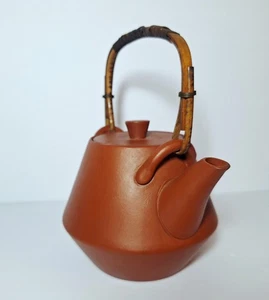 Vintage Japanese Red Clay Teapot with Bamboo Handle 6" FREE SHIPPING - Picture 1 of 8