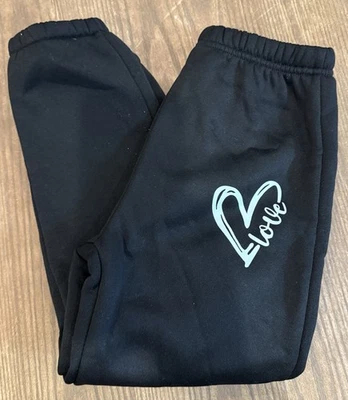 Girl's Size 6Y Black Sweatpants "Love" - A0197 - Image 1 of 4