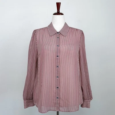ModCloth Sheer Red Pinstripe Collar Button-Up Blouse  - Image 1 of 4