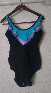 Vintage 70s 80s Robby Len Black Textured one piece swimsuit women size 12 - Picture 1 of 7
