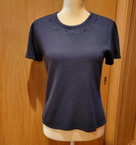 Emma James Liz Claiborne Sweater Black Pearls beaded Size M - Picture 1 of 5