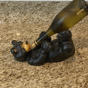 "Estatuilla de oso negro grande soporte para botella de vino decoración del hogar 12"" carrito de vino de bayas" - Imagen 1 de 6