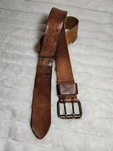 Vintage American Eagle Leather Belt Y2K Sz L 42" Brass Buckle Brown Rugged Work - Picture 1 of 9