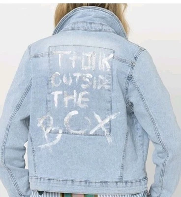 TREDY JEANS JACKE  Gr. 3 DENIM GLITZER PRINT   Neue Aktuelle KOLLEKTION 40 /46 - Bild 1 von 4