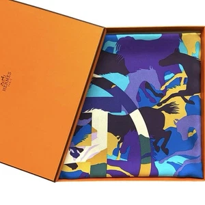 Hermès Scarf Ex Libris Carre 90 Camouflage Blue Yellow Silk - Picture 1 of 9