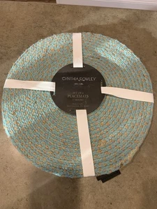 "Juego de 4 manteles individuales CYNTHIA ROWLEY 15"" algodón/yute India azul marrón NUEVO - Imagen 1 de 5