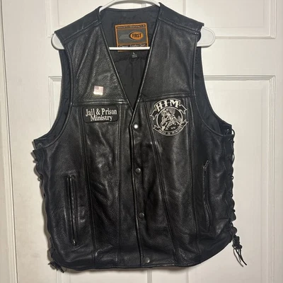 Chaqueta de Cuero Negra Hogs In Ministry Para Hombre Talla L Motociclista Motocicleta De Colección Rara Foto 1 de 4