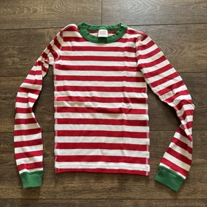 Hanna Andersson Red White Stripe Green Trim Pajama Long Sleeve Top Shirt Size 12 - Picture 1 of 3