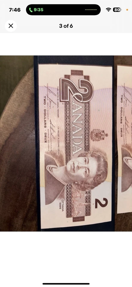 Canadian 2 dollar bill 1986 rare - Image 1 of 3